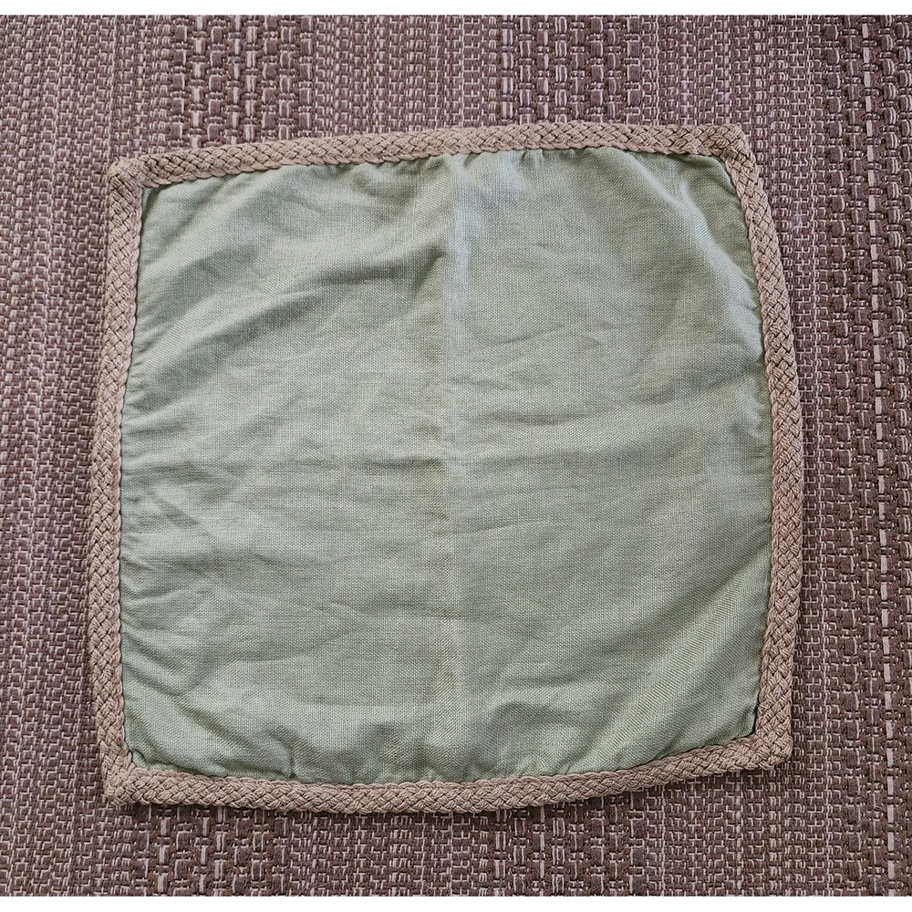 Pottery Barn Sage Green Woven Trimmed Linen Pillow Cover 20" x 20"  Zip Closure